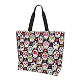 YHBLYKXP Bolso de hombro con estampado de calaveras de flores coloridas, bolso de mano para mujer, bolsa de compras de gran capacidad, bolsa con asa superior, negro, talla única, Negro, One Size