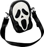 HINGTAT Ghostface - Bolso de hombro para Halloween, bolso de piel sintética, bolso de teléfono gótico, diseño de calavera, bolso cruzado para mujeres y hombres, Black, Talla única