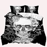 TULTOAP Ropa de cama de 135 x 200 cm, estampado 3D, diseño de flores y calaveras, funda nórdica gótica, diseño de calaveras, juego de cama con funda de almohada (cráneo pintado a mano, 135 x 200 cm)