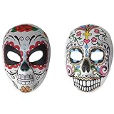TOYANDONA 2 máscaras del Día de los Muertos con calavera de azúcar, máscara de cara completa, máscara de mascarada mexicana, disfraz de Halloween, accesorio para mujeres y hombres de vacaciones