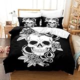 CIUNVXD Juego de ropa de cama para adultos, diseño de calaveras de fuego, calaveras de muertos, funda nórdica con 2 fundas de almohada de 50 x 75 cm (ancho x ancho), 220 x 240 cm