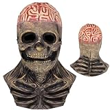 Hereneer Máscara de Calavera de Halloween, Máscara de Calavera Aterradora con Flor de Cerebro, Máscara de Esqueleto de Látex con Cuello Terrible, Espeluznante Casco de Esqueleto para Adultos
