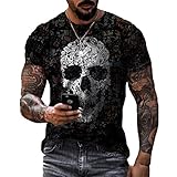 Camisetas con Estampado gráfico de Calavera para Hombre Camisetas de Manga Corta Camisetas de Verano con Estampado Divertido