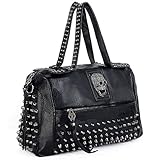 UTO - Bolso de Hombro de Mujer Bolso Tote Moda de Cuero Sintético Remache Tachonado Calavera Cráneo Estilo Punk Gótico con Cremallera