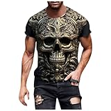 Duohropke Camiseta vintage de manga corta para hombre, diseño de calavera con piedras brillantes, corte ajustado, diseño moderno, Negro , L