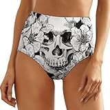 VYJLOO Calavera Negra Braga Hípster Mujer Calzoncillos De Cintura Alta Braguita De Bikini Ropa Interior