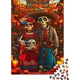 Calavera Mexicana 1000 Piezas Puzzle Adultos Dia de los Muertos Decoración del Hogar De Primera Calidad Y Rompecabezas Art Collection Puzzle Fantasy Multicolor Obra De Arte 1000pcs (75x50cm)