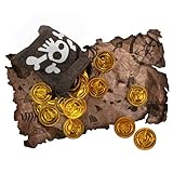 Bolsa de Tesoro Pirata Mapa del Tesoro Monedas de Oro Bolsa de capitán Calavera Niños para Fiesta de Disfraces de Pirata