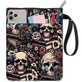 CRASPIRE Funda Libro Diseño Calavera Flores Rosas Libros Tapa Dura Accesorios Lectura Tela Lavable Estampado Floral Cremallera Bolsillo Adicional Cuaderno Tapa Dura Regalos Compañeros Clase Amigos