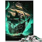 Calavera Barco Pirata, Rompecabezas de Madera 1000 Piezas Puzzle para Adultos Regalos Adultos Niños a partir de 12 Años Puzzle Familiar 29.5x19.7 Pulgadas / 75x50cm