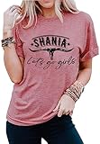 Camiseta retro con diseño de calavera de toro occidental para mujer, camiseta blanqueada, camiseta de música country, camisetas de vaquero con gráfico vintage, Rosado, Large