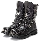 LDLD Botas de combate para montar para hombre, botas de cuero hechas a mano impermeables de cuero PU, accesorios de metal punk rock gótico, botas de vaquero,Negro,44