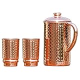 Juego de jarra y vaso ayurveda de cobre puro, jarra de diseño martillado con 2 tumberas