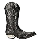 Botas New Rock 7921 S1 Botas Vaqueras con Cremallera para Hombre con Llama Negra 45