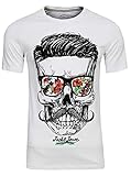 Jack & Jones - Camiseta de manga corta para hombre, de cuello redondo, diseño de estampado de calavera con flores Color blanco. L