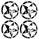 pegatinas para coche, 4 pegatinas Estrella Calavera Punisher, para coche de pegatinas modificadas, Pegatinas Coche Estrella de Cinco Puntas Militar Todoterreno, Vinilo Negro 13x13 cm