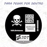 VINILO ADHESIVO CALAVERA PEGATINA STICKER DISTINTIVO AMBIENTAL COCHE VEHICULO TOXICO JDT PARA PEGAR POR DENTRO