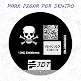 Vinilo Adhesivo Calavera Pegatina Sticker Distintivo Ambiental Coche VEHICULO TOXICO JDT para Pegar por Dentro