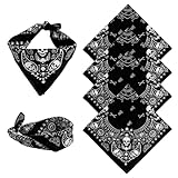 LuxStellar Bandana negra, 4 unidades, bandana para hombre con estampado de calavera, pañuelo de algodón ideal para ropa urbana, motociclistas, actividades al aire libre y accesorios de moda elegantes
