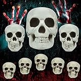 LYTIVAGEN 8 PCS Calaveras de Halloween Cabeza de Calavera Realistas Cabeza de Esqueleto Humano Calaveras de Esqueleto para Decoración de Halloween, Cementerio (Mini/Pequeño/Mediano)