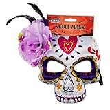 1 máscara facial de media calavera en amarillo, decorada con un patrón inspirado en una calavera mexicana, se adapta a la mayoría de los adultos, fiestas de disfraces de Halloween