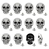 OLYCRAFT 12 hebillas decorativas de piel con botones de calavera de 2,5 mm, agujero de plata envejecida, punk, metal, hebilla de rosca, remaches, calavera, conchos decorativos para manualidades, 35 x