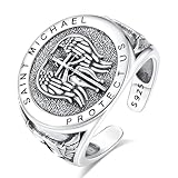 INFUSEU Anillo San Miguel para Hombre, Anillos de Michael Plata de Ley 925 Medallas Cristianas Católicas Anillo Sello Patrono Medalla Templaria Cruz Orden Protección Regalo para Hombres