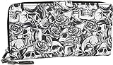 styleBREAKER Monedero para mujer con estampado de calavera y rosas, cremallera y botón de presión 02040151, negro-blanco, talla única, Monedero