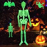 TOPJOWGA Esqueleto Luminoso de Halloween, 150cm Halloween Skeletón Luminoso + 3PCS Halloween Luminoso Accesorios para Colgar, Esqueleto de Halloween, Decoración de Fiesta de Halloween