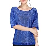 Camiseta Calaveras Mujer con Cuello Redondo y Lentejuelas de Color sólido para Primavera y Verano para Mujer Camisetas Tirantes Hombre Pack (Blue, XXL)