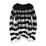 Jersey gótico para mujer, punk, jersey de punto de manga larga, color negro, jersey de punto a rayas, parte superior, ultrafina, sudadera, ropa de calle, fiesta, ocio, blusa, ropa de exterior,