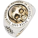 ForFox Anillo calavera bicolor de plata de ley 925 con tótem de sol para hombre mujer abierto ajustable