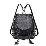 Miss Lulu Mochila de Moda Bolsos para Mujer Correa para el Hombro con Cadena Cráneos en Relieve con Tachuelas de Cuero de Imitación (Negro)