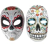 TRIXES Juego de 2 Máscaras de Calavera de Azúcar para Halloween - Máscara del Día de Muertos - Mascarada Mexicana - Accesorios para Fiesta de Disfraces de Cosplay - Calavera de Azúcar Multicolor