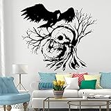 Zdklfm69 Pegatinas de Pared Adhesivos Pared Halloween Calavera árbol Cuervo Vinilo Cartel Nombre Coche Ventana Arte Mural salón decoración calcomanías 74x85cm
