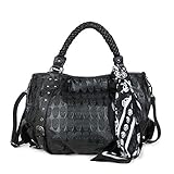 Chikencall® Bolso de compras de calavera con asa superior, bolso de mano con estampado de calaveras, bolso de piel sintética, bolso de hombro negro, con bufanda punk, Negro , Einheitsgröße