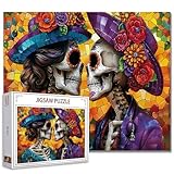 Tucocoo Rompecabezas de calavera del Día de los Muertos para adultos, 1000 piezas, romántica novia y novio estilo vitral, rompecabezas de bricolaje para decoración del hogar, regalos, rompecabezas