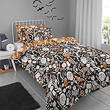 Bedlam Funda Nórdica Día de los Muertos Halloween Doble (200x200cm) - Reversible 2 Colores - Brilla en la Oscuridad - Esqueletos, Fantasmas, Murciélagos & Calaveras - Ropa de Cama Halloween