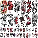 77 Tatuajes Temporales Flores y Calaveras para Mujeres Hombres, 17 Góticos Punk Medio Brazo con Mariposas, 60 Calcomanías Realistas Halloween Adultos Niños