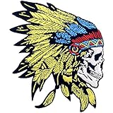 Parche termoadhesivo para la ropa, diseño de Tocado de calavera nativa americana