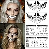 ENYACOS 8 tatuajes de calavera de Halloween para pegar en la cara, Halloween boca tatuajes zombies, tatuajes faciales de Halloween, maquillaje de Halloween, accesorios de Halloween (A)