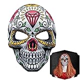 SRV Hub Máscara de calavera de azúcar del Día de los Muertos, máscara mexicana de Halloween, máscara de huesos completos para adultos, festivales de Halloween, suministros de disfraz de fiesta,