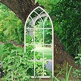 Ymahizax Espejo montado en la pared, espejo de ventana para decoración de jardín, exterior, arte de pared, espejo de 100 x 40 cm, espejo de arco gótico desgastado con marco de hierro para pasillo