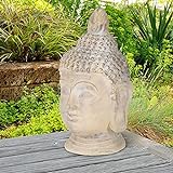ECD Germany Cabeza de Buda Figura de Piedra Artificial Poliresina 78cm Color Beige/Gris Escultura Estilo Asiatico Figurilla Decorativa Feng Shui Estatua de Adorno para el Hogar y Jardín