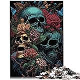 Puzzle para niños, calaveras y rosas, calavera para adultos, 1000 piezas, rompecabezas de cartón, decoración del hogar, rompecabezas de 10,27 x 20,47 pulgadas/26 x 38 cm.