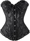 Raopuzi Corset Negro Disfraz Mujer Corse Medieval Halloween Top Bustier con Cordones, Black Corpiño Palabra de Honor Corsé Gótico Palacio Cordet Overbust Cintura para Carnava Cosplay Fiesta Outfit