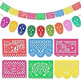 HOWAF Banderas de Fiesta Mexicana Guirnalda de Fiesta de Papel Picado de Plástico para Fiesta Mexicana Decoracion Día de los Muertos Mexico Cráneo