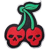 Cherry bordado hierro/sew on Patch rojo de calavera de cerezas Rockabilly vestido Badge