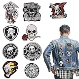 duoyif Parches Calaveras Para Ropa 8-10cm Parche Termoadhesivo Calavera Parches Apliques Bordados Patch Stickers Cráneo Rock Parche Termoadhesivo Para Ropa Vestidos Vaqueros Zapatos 9Piezas (A)