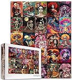 Tucocoo Rompecabezas del Día de los Muertos para adultos, 1000 piezas, divertido collage temático de esqueleto de calavera aterradora, rompecabezas coloridos para decoración del hogar, colección de